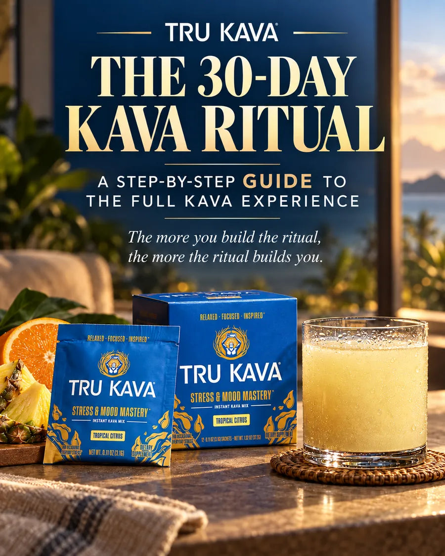 The 30-Day Kava Ritual guide cover, shown on a tablet